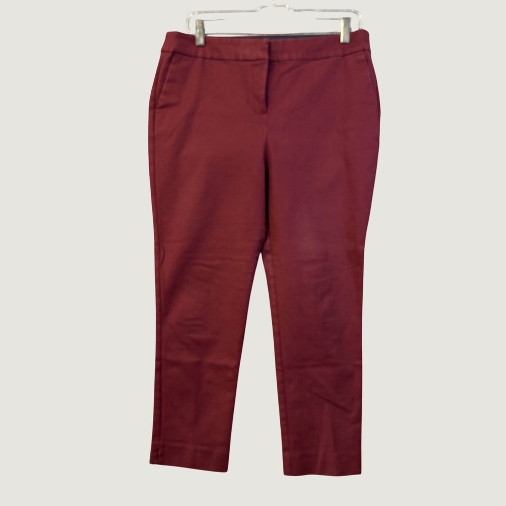 Boden Burgundy Wine Ankle Dress Pants Flat Front Side Slit Trousers Women Maroon